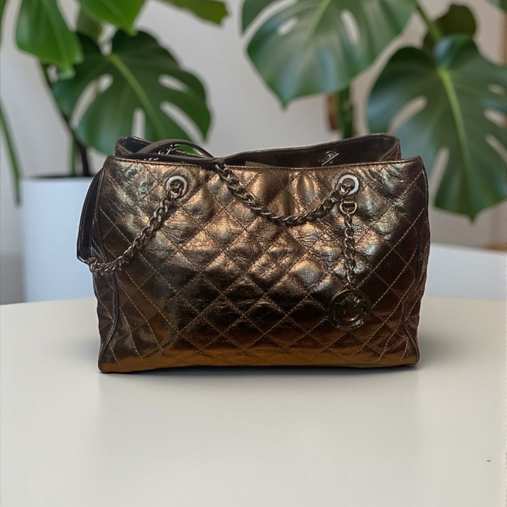 🖤MICHAEL KORS🖤Susannah Large Nickel Quilted Leather Shoulder/Tote Bag/NWT